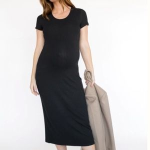 STORQ WOMENS MATERNITY DRESS MIDI LENGTH TEE SHIRT STYLE STRETCHY SIZE 3 BLACK